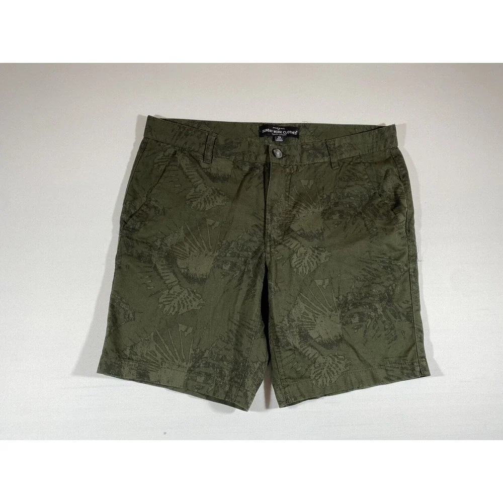 Sunday Work Clothes Mens Shorts 36 Green Subdued Floral Print Casual‎